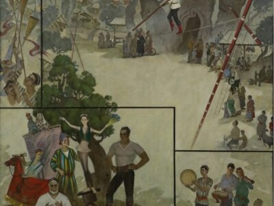 Easel painting composition titled ‘Dorbozchilar’.